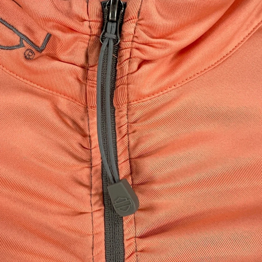 Harley Davidson Daytona Beach Pullover Shirt Womens Small Orange 1/4 Zip Biker